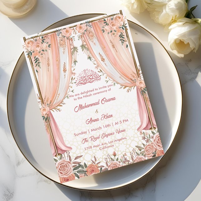 Elegant Ivory Peach Blommigt Islamiska muslimska B Inbjudningar (Skapare uppladdad)