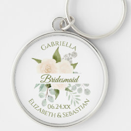 Elegant Ivory Peach Ro Bridesmaid Bröllop Keych Rund Silverfärgad Nyckelring