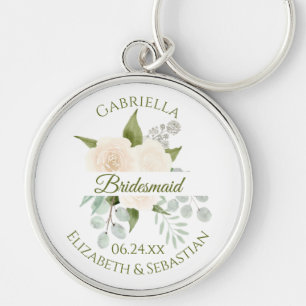 Elegant Ivory Peach Ro Bridesmaid Bröllop Keych Rund Silverfärgad Nyckelring