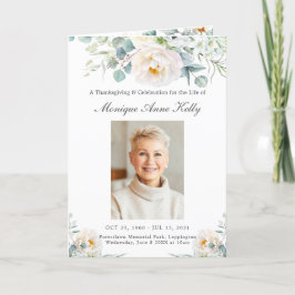Elegant Ivory Peony Blommigt Greenery Photo Funera Program
