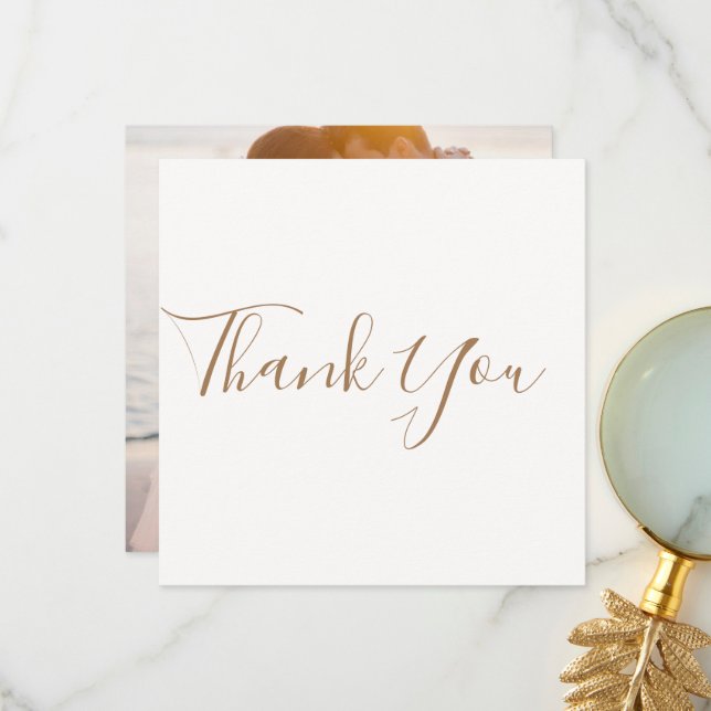 Elegant Ivory Photo Wedding Thank You Card Tack Kort (Fram/Back In Situ)
