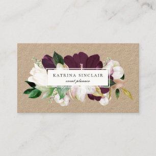 Elegant Ivory Plum Lila Blommigt Kraft Visitkort