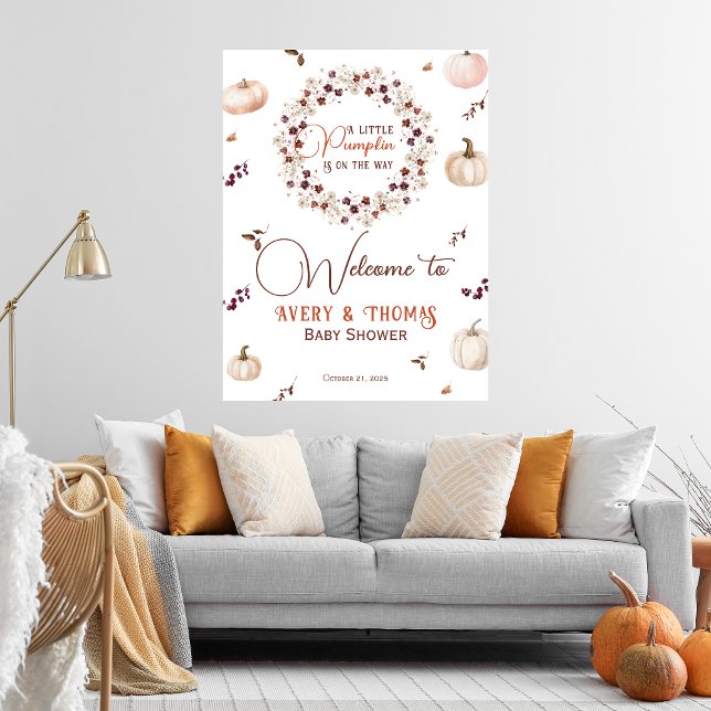 Elegant Ivory Pumpkin Fall Baby Shower Welcome Poster (Skapare uppladdad)