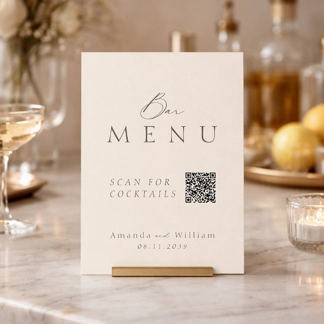 Elegant Ivory QR Code Wedding Bar Menu Sign Inbjudningar (Skapare uppladdad)