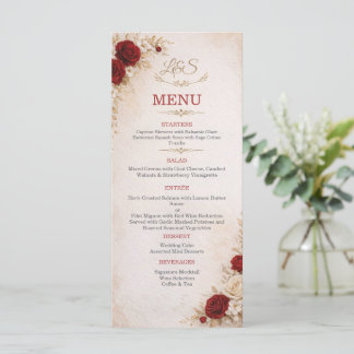 Elegant Ivory & Red Floral Wedding Menu Card Meny