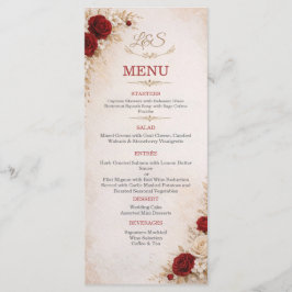 Elegant Ivory & Red Floral Wedding Menu Card Meny
