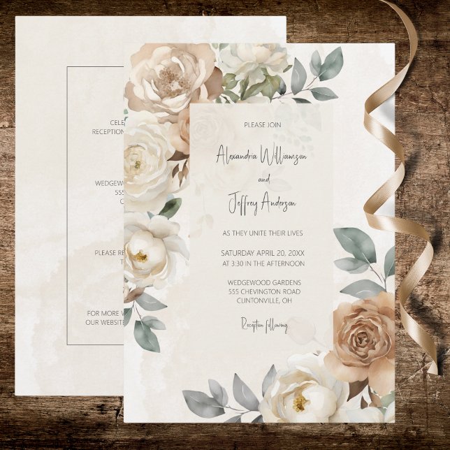 Elegant Ivory Roses Wedding Invitation Inbjudningar (Skapare uppladdad)