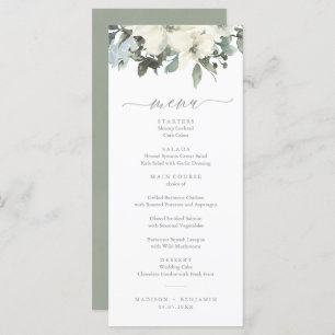 Elegant Ivory Sage Blommigt Greenery Bröllop Menu Meny