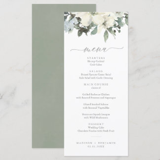 Elegant Ivory Sage Blommigt Greenery Bröllop Menu Meny
