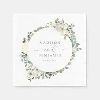 Elegant Ivory Sage Blommigt Greenery Bröllop Napki Pappersservett