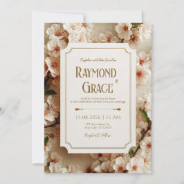 Elegant Ivory Sakura Floral Gilded Ticket Wedding Inbjudningar