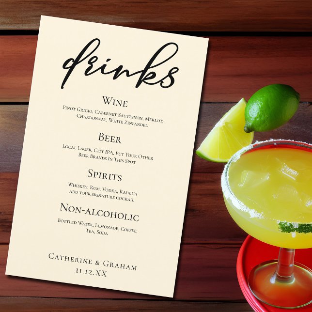 Elegant Ivory Simple Bröllop Pub Menu Drinks (Skapare uppladdad)