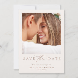 Elegant Ivory Taupe Photo Bröllop spara datum Datumet