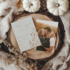 Elegant Ivory & Terracotta Fall Photo Bröllop Inbjudningar