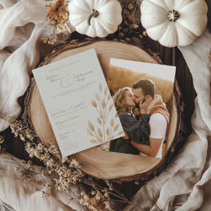 Elegant Ivory & Terracotta Fall Photo Bröllop Inbjudningar