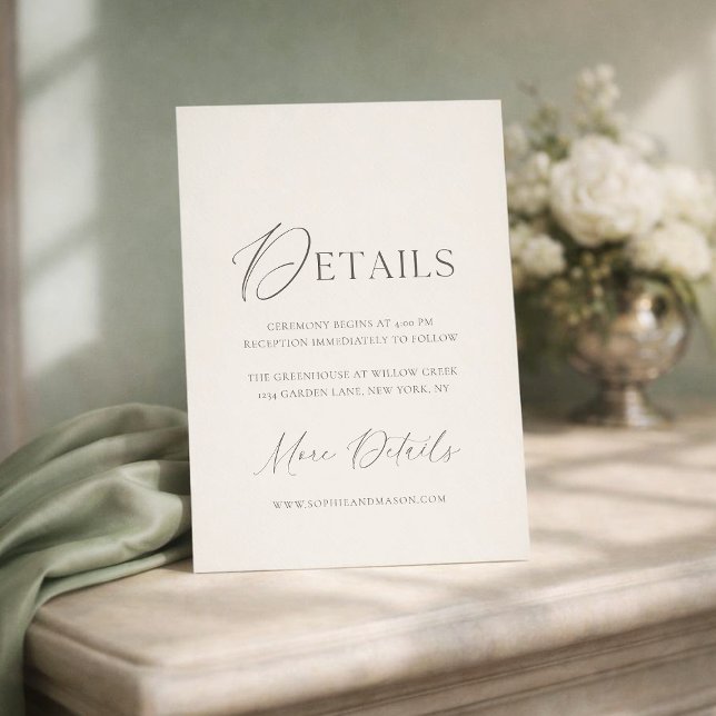 Elegant Ivory Wedding Details Card Inbjudningar (Skapare uppladdad)