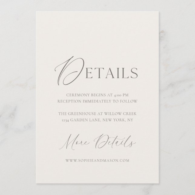 Elegant Ivory Wedding Details Card Inbjudningar (Framsida)