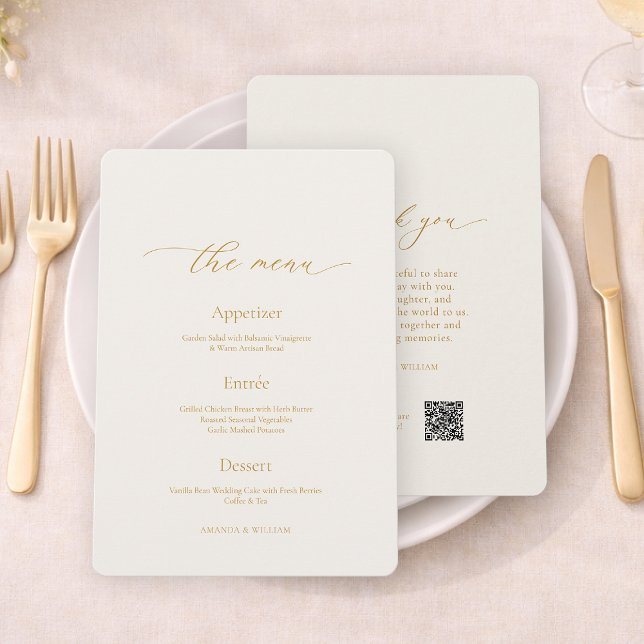   Elegant Ivory Wedding Menu & Thank You Card Inbjudningar (Skapare uppladdad)