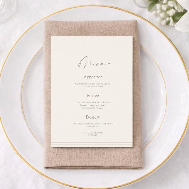Elegant Ivory Wedding Menu with Thank You Card  Inbjudningar (Skapare uppladdad)