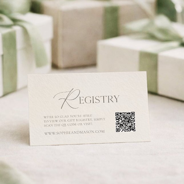 Elegant Ivory Wedding Registry Card with QR Code Tilläggskort (Skapare uppladdad)
