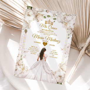 Elegant Ivory White Blommigt Spain Girl Mis Quince Inbjudningar