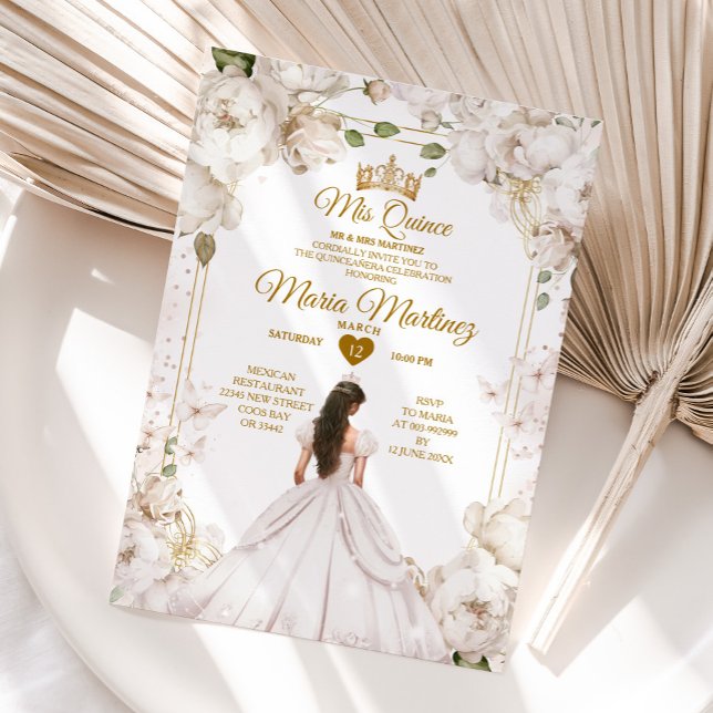 Elegant Ivory White Blommigt Spain Girl Mis Quince Inbjudningar (Skapare uppladdad)