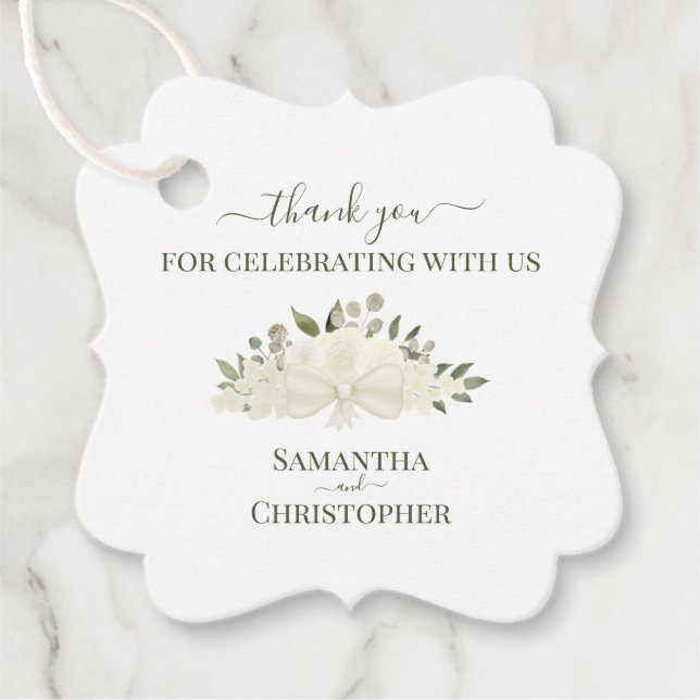 Elegant Ivory White Boho Ro Bröllop Tack Gåvor Etiketter (Framsida)