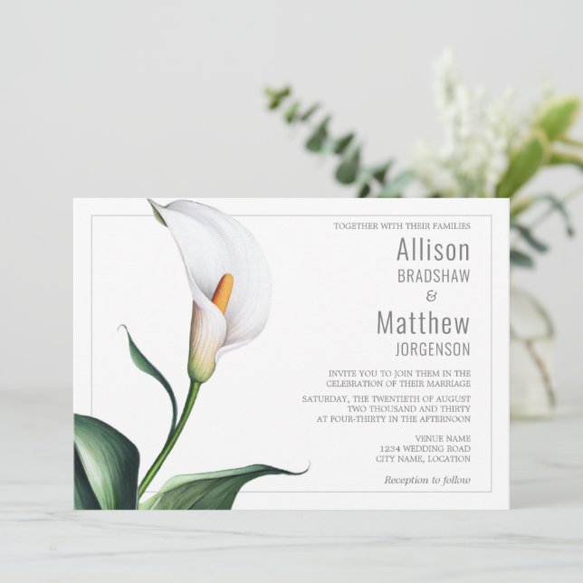 Elegant Ivory White Calla Lily Bröllop Inbjudningar (Stående Fram)
