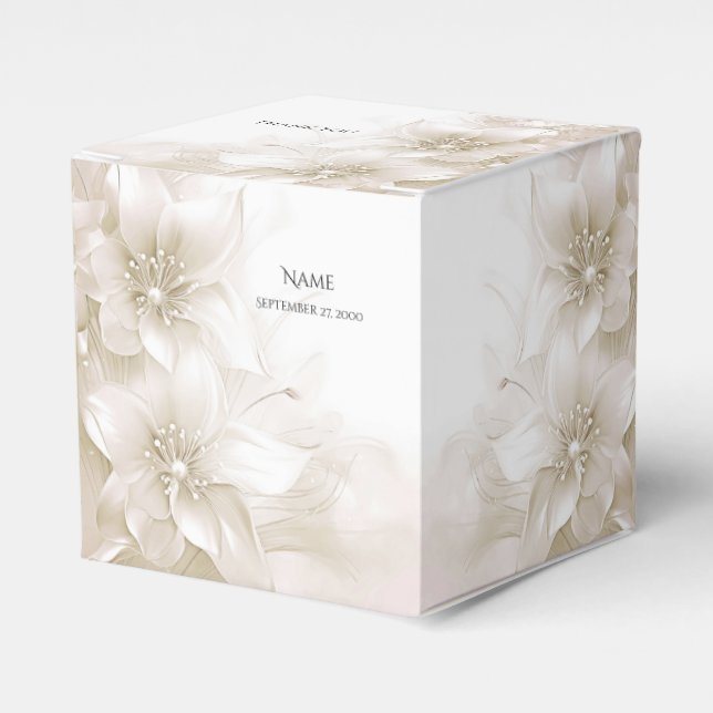 Elegant Ivory White Flowers Favor Box Presentaskar (Framsidan Sidan)