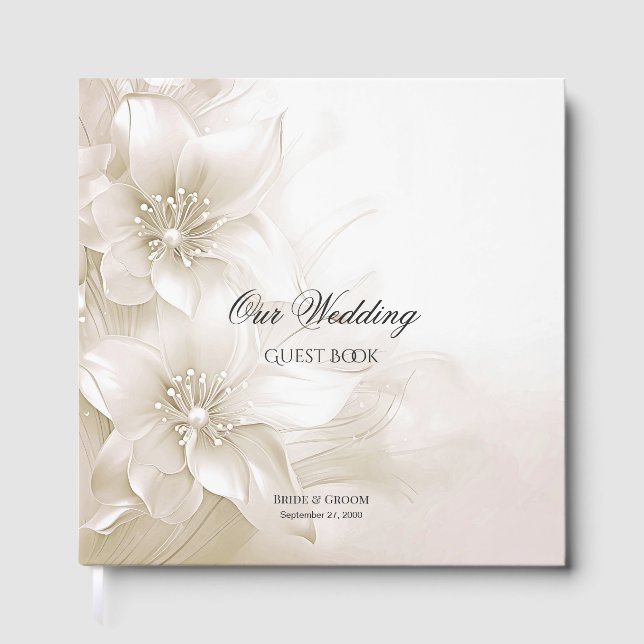 Elegant Ivory White Flowers Guest Book Gästböcker (Framsida)