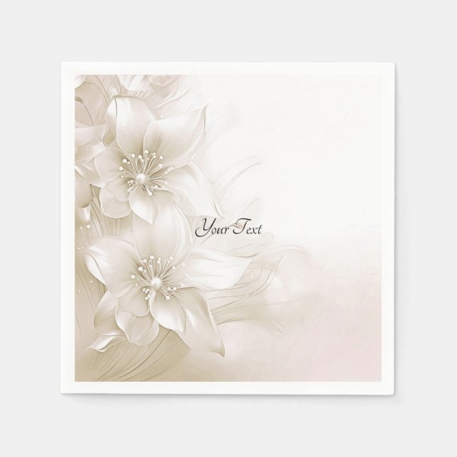Elegant Ivory White Flowers Napkins Pappersservett (Framsidan)
