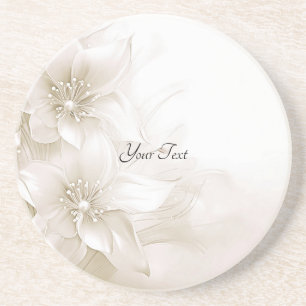Elegant Ivory White Flowers Sandstone Underlägg