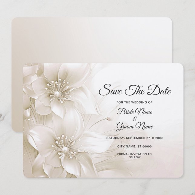 Elegant Ivory White Flowers Spara datum Datumet (Fram/baksida)