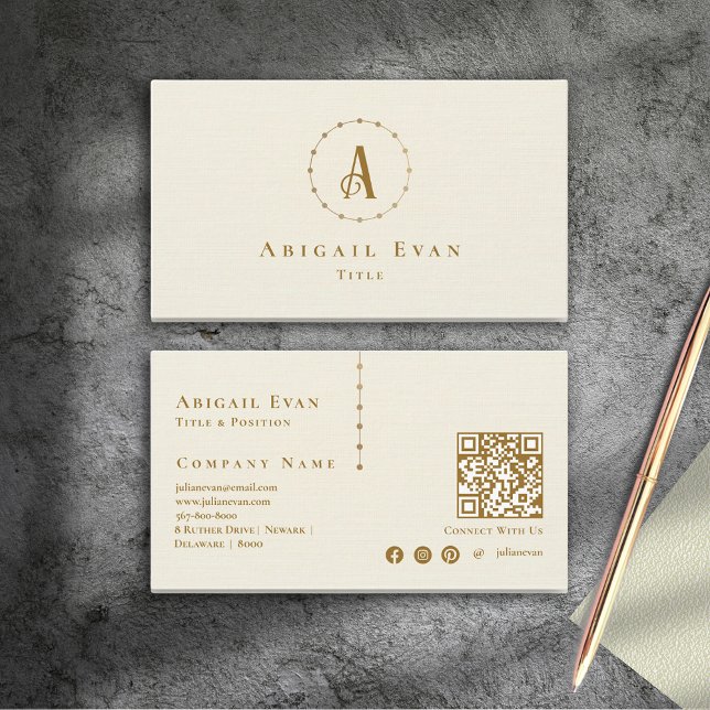 Elegant Ivory White Glitter Creamy Guld Monogram Visitkort (Skapare uppladdad)