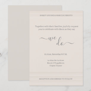Elegant Ivory White Vi gör Wood Grain Rand Bröllop Inbjudningar