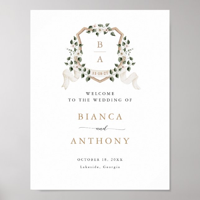 Elegant ivy Greenery Blommigt Vapensköld Välkomstt Poster (Framsidan)