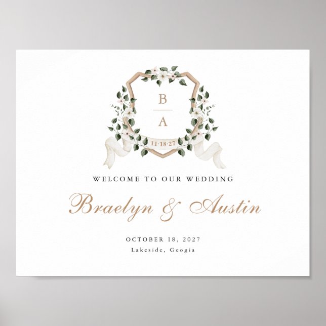 Elegant ivy Greenery Blommigt Vapensköld Välkomstt Poster (Framsidan)