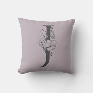 Elegant J Boho Blommigt Monogram Initialt Lilac Gr Kudde