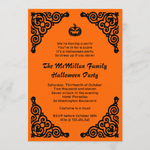 Elegant Jack O'Lantern Halloween Costume Party Inbjudningar