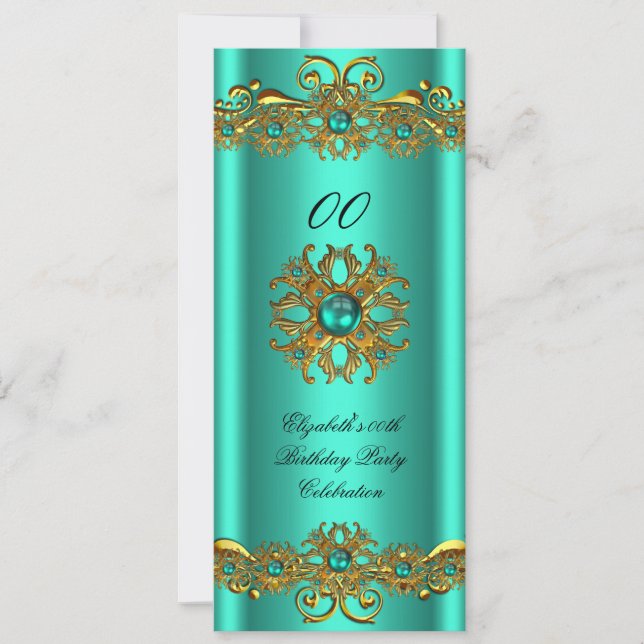 Elegant Jade Grönt Jewel Guld Födelsedagsfest 2 Inbjudningar (Framsida)