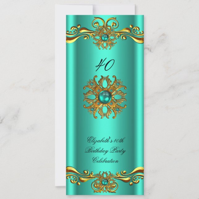Elegant Jade Grönt Jewel Guld Födelsedagsfest Inbjudningar (Framsida)