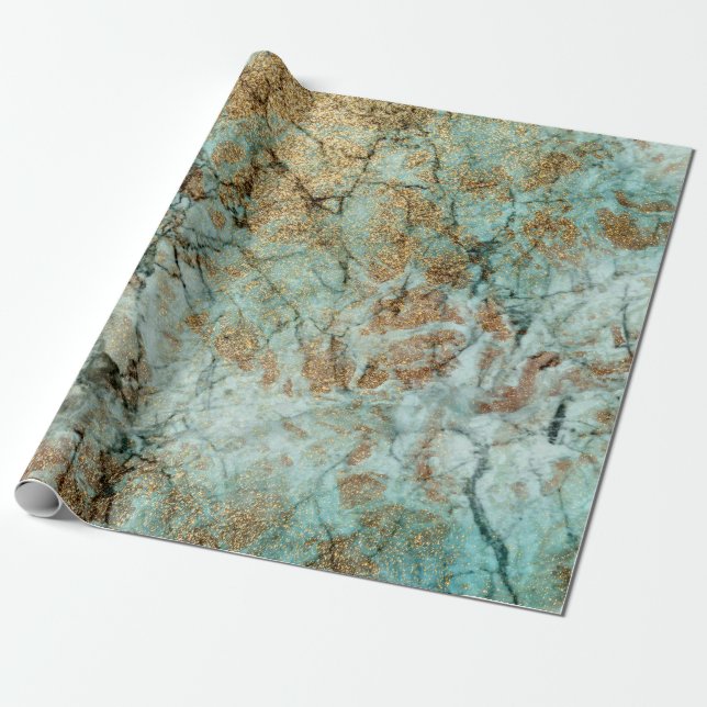 Elegant Jade och Faux Guld Glitter Marble Presentpapper (Utrullad)