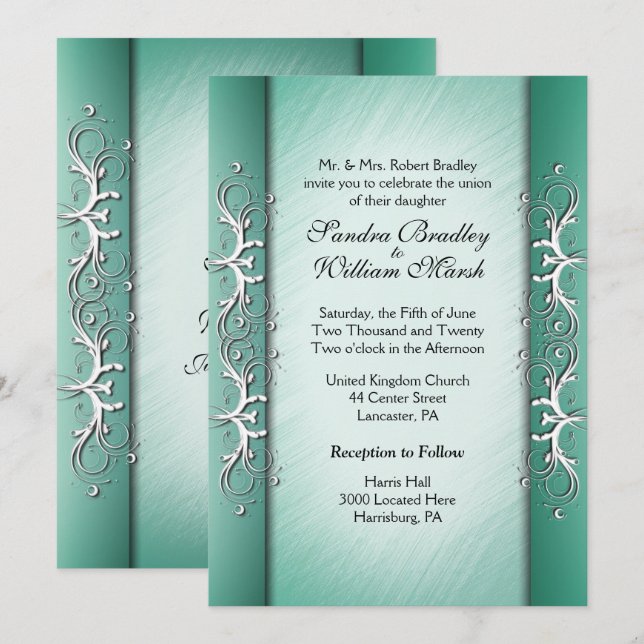 Elegant jadebröllopsinbjudan inbjudningar (Fram/baksida)