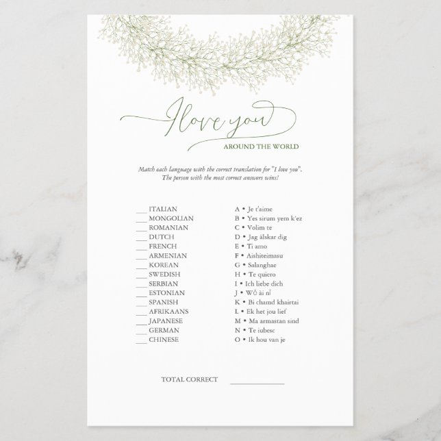 Elegant Jag älskar dig runt hela världen spel & sv Flygblad (Framsidan)