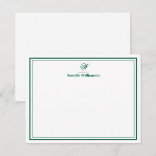 Elegant jägaregrön monogram dubbelkant vit anteckningskort