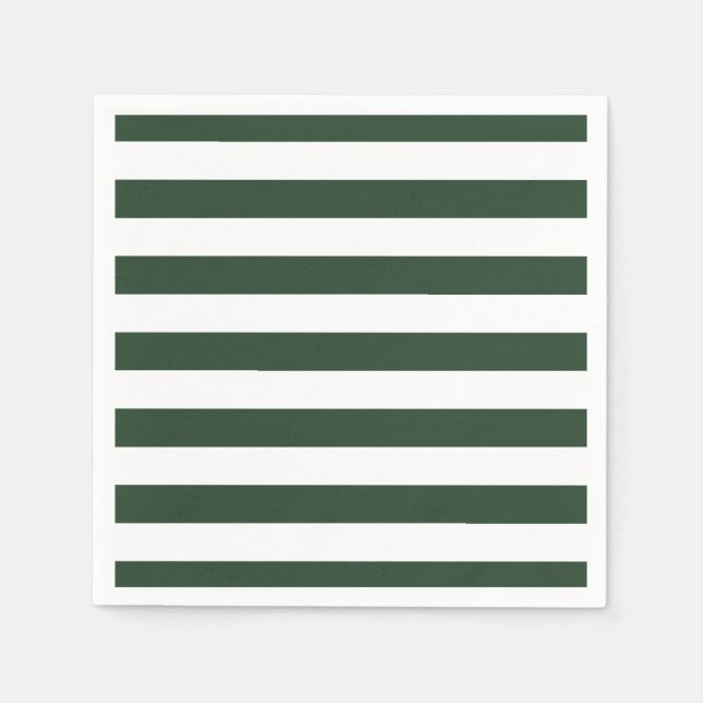 Elegant jägaregrön och vit randig mönster pappersservett (Framsidan)