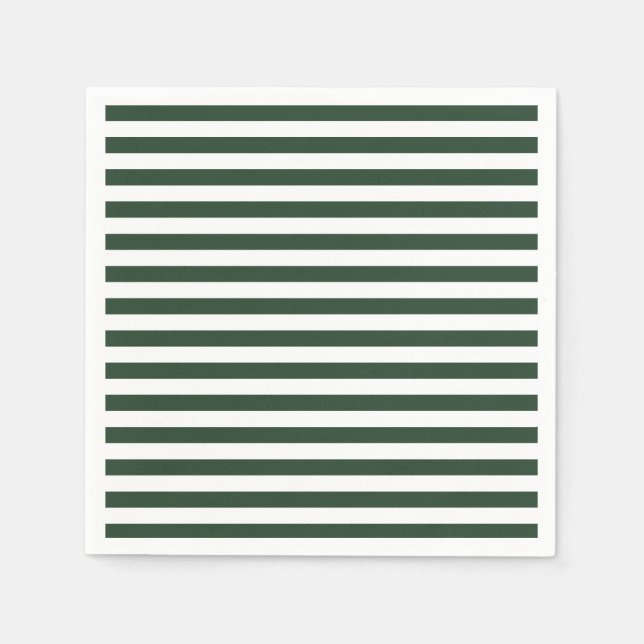 Elegant jägaregrön och vit randig mönster pappersservett (Framsidan)