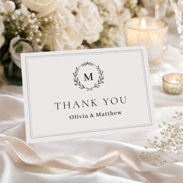 Elegant jaktgrön monogram bröllop tackkort    OSA kort (Elegant Wedding Thank You Card | Luxury Hunter Green Monogram Stationery)