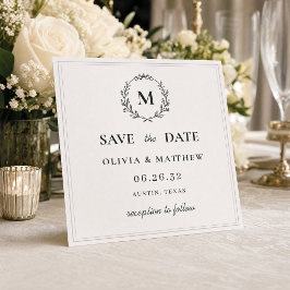 Elegant jaktgrön monogram bröllopskort spara datumet