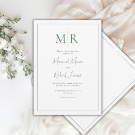 Elegant jaktgrön monogram modern bröllopsinbjudan inbjudningar